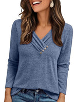 Casual V-neck Long Sleeve Plain Tunic Top