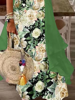 Casual Floral Wrap 3/4 Sleeve Two-Piece Maxi Dress