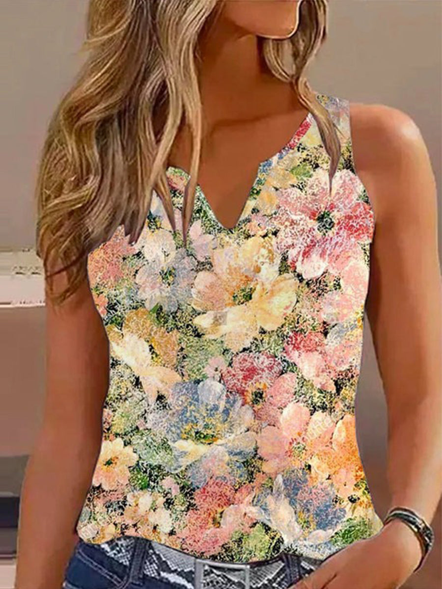 Summer Floral Printed V Neck Tank
