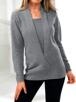 Gray Casual Graphic Tops Long Sleeve Solid Sweaters
