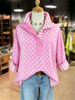Casual Polka Dot Striped 3/4 Sleeve Blouse