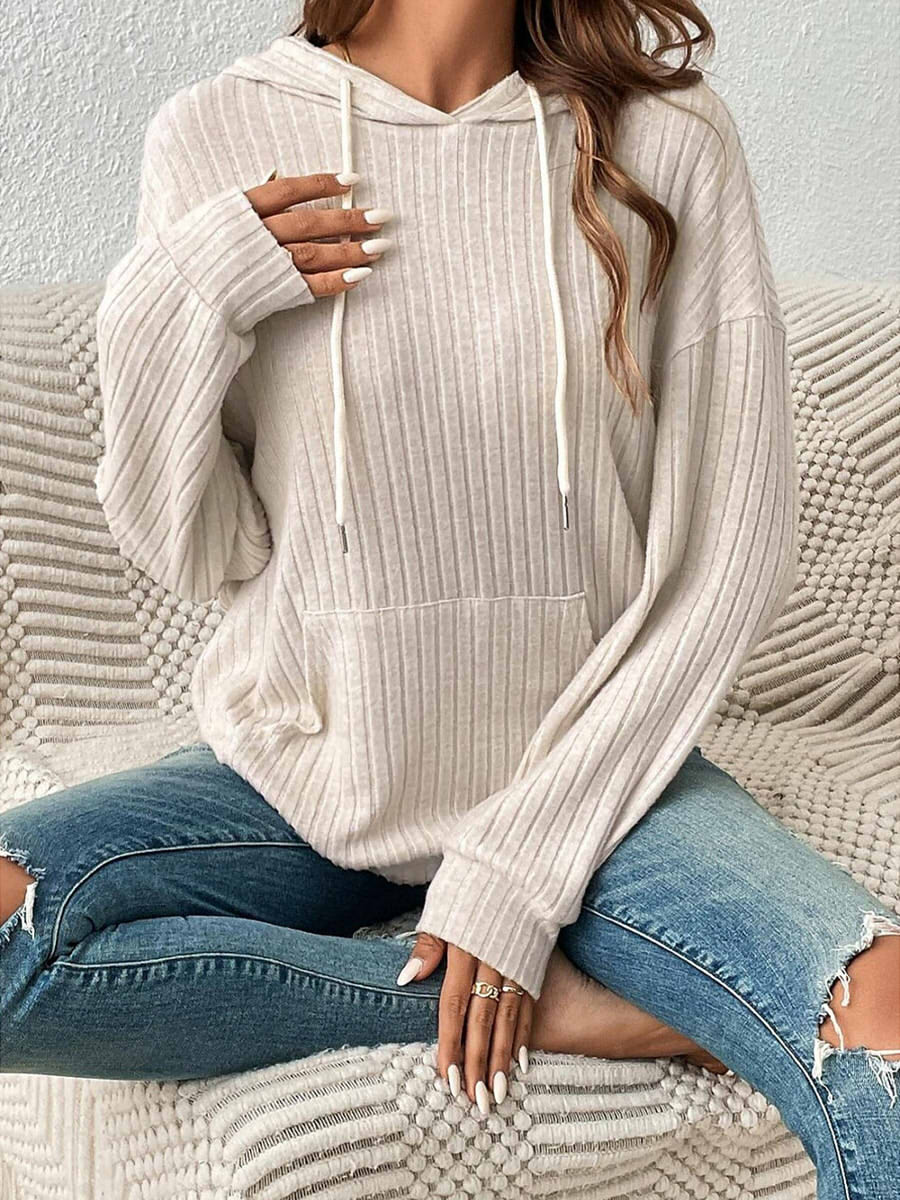 Long Sleeve Solid Color Front Pocket Hoodie Sweatshirt