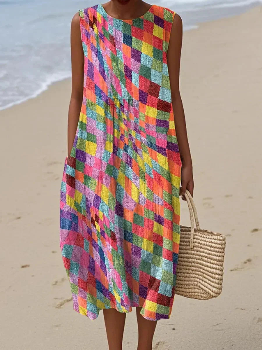 Women's Abstract Pattern Art Print Casual Round Neck Sleeveless Dress