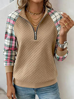 Casual Quilted Half-Zip Check Long Sleeve Pullover