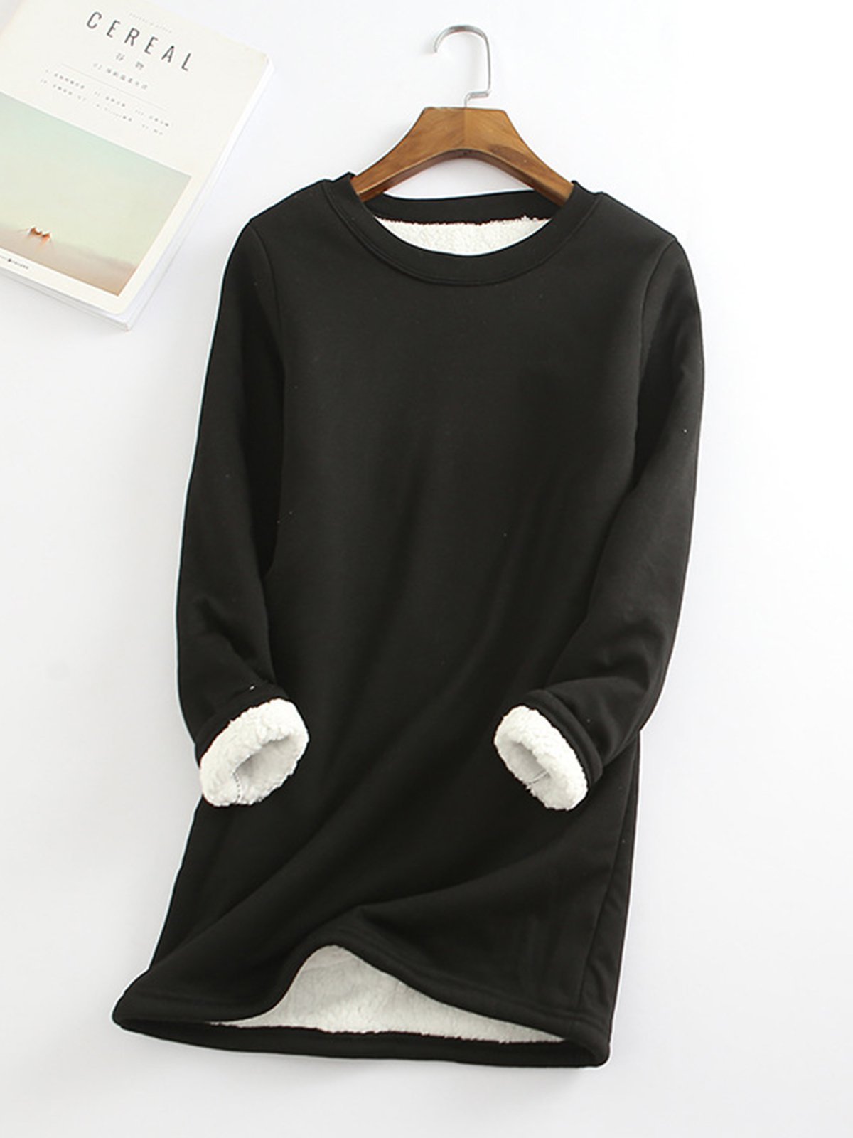 Solid Color Round Neck Long Sleeve Warm T-shirt