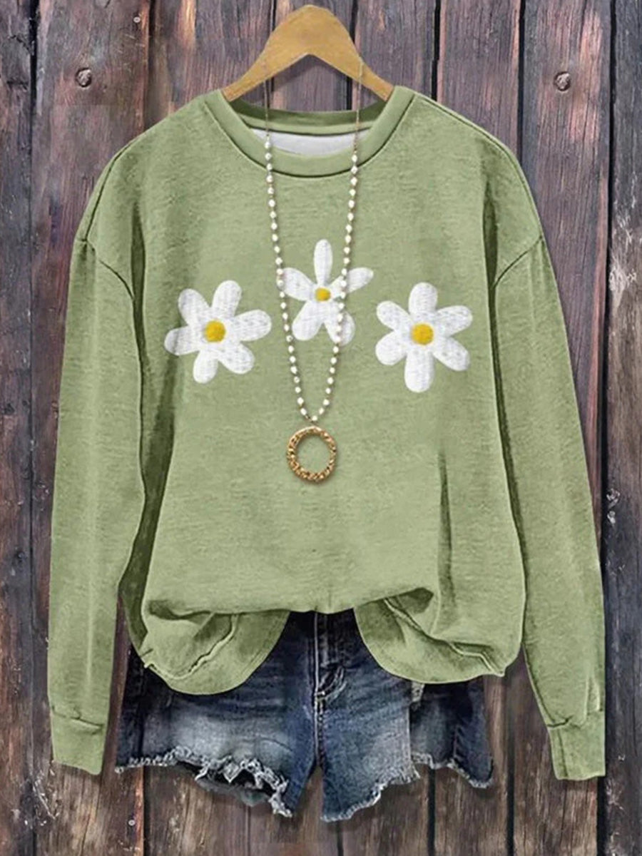 Vintage Floral Print Round Neck Long Sleeve Sweatshirt