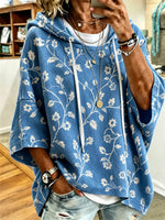 Casual 3/4 Sleeve Floral Hoodie