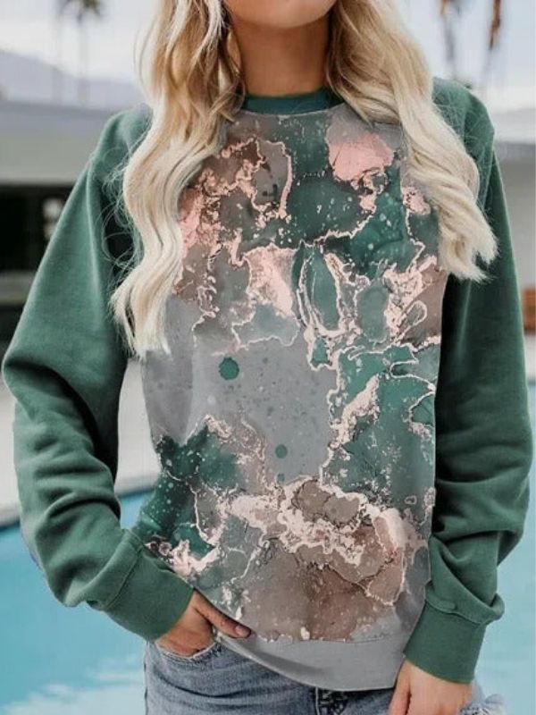 Green Casual Round Neck Printed Long Sleeve Sweatshirts