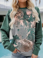 Green Casual Round Neck Printed Long Sleeve Sweatshirts