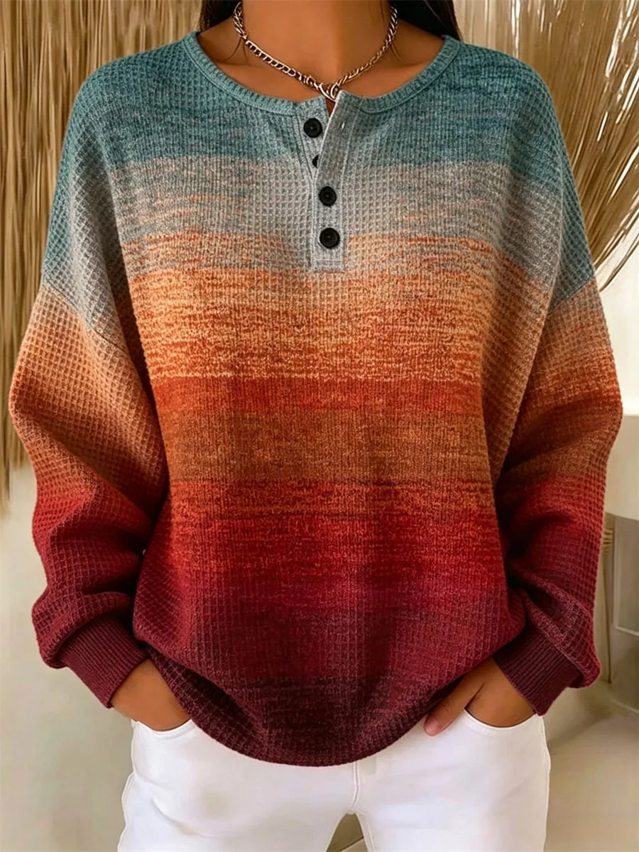 Casual Ombre Henley Collar Long Sleeve Sweatshirt
