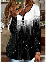 Gradient Pattern V-neck Long Sleeve Comfy T-shirt