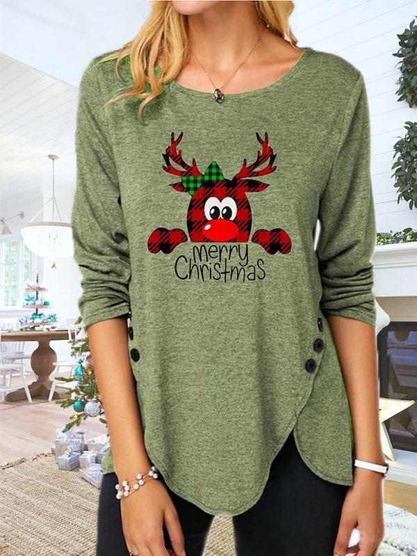 Women's Christmas Print Casual Long Sleeve Round Neck T-shirt