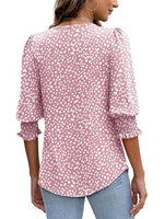 Casual Round Neck 3/4 Sleeve Polka Dot Printed Pink Blouse