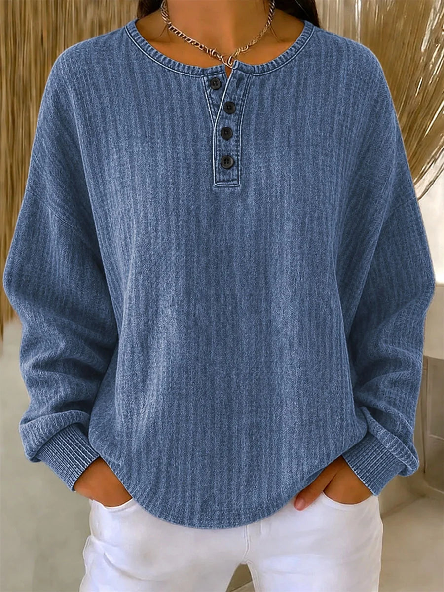 Casual Plain Henley Collar Long Sleeve Sweatshirt