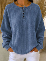 Casual Plain Henley Collar Long Sleeve Sweatshirt