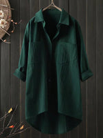 Solid Cotton Linen V Neck Loose Top