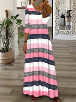 Color Block V Neck Long Sleeve Maxi Dress