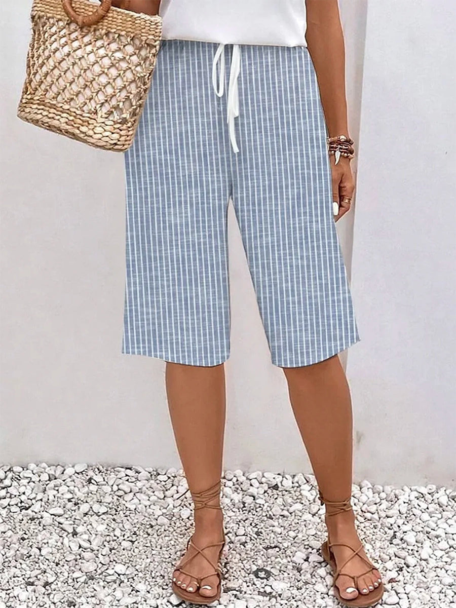 Casual Solid Color Striped Quarter Pants