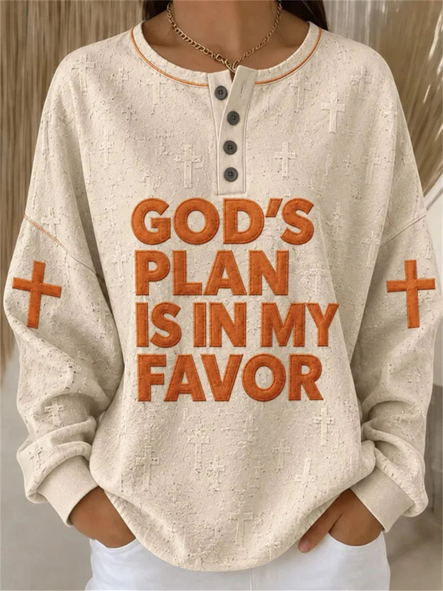Casual Henley Collar Long Sleeve Abstract Sweatshirt