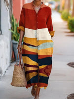 Casual Color Block Long Sleeve Dress