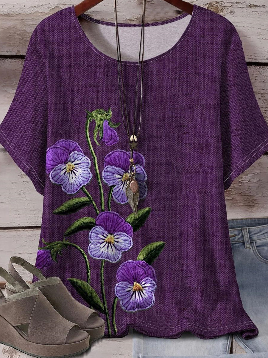 Purple Round Neck Short Sleeve Top