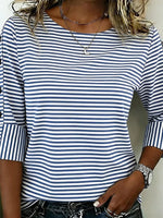 Nautical Striped Round Neck 3/4 Sleeve Top