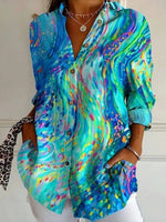 Women's Abstract Print Button Down Casual Long Sleeve Shirt