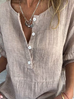 Women's Casual Loose Button Front Roll Sleeve Tie Hem Blouse