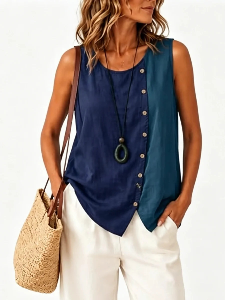 Casual Round Neck Sleeveless Plain Tank Top
