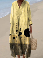 Abstract Geometric Print V-neck Long Sleeve Dress