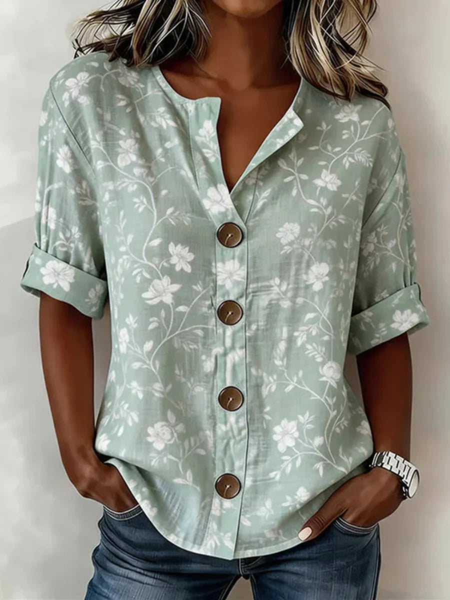 Vintage Floral Print Short Sleeve Blouse