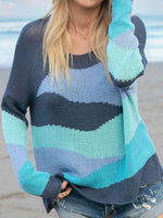 Twilight Sky Casual Round Neck Stripe Long Sleeve Sweater