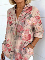 Pink Floral Print Long Sleeve Blouse