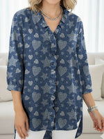Women's Heart Stars Art Print Casual V-neck 3/4 Sleeve Shirt