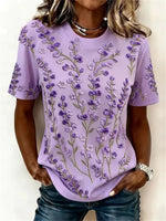 Vintage Floral Print Round Neck Short Sleeve T-Shirt