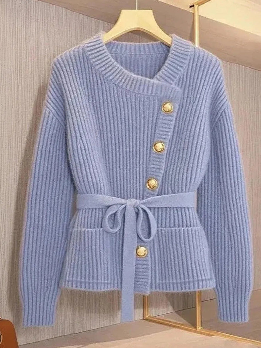 Blue Plain Long Sleeve Cardigan