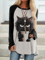 Cute Grumpy Cat Print Long Sleeve Tunic