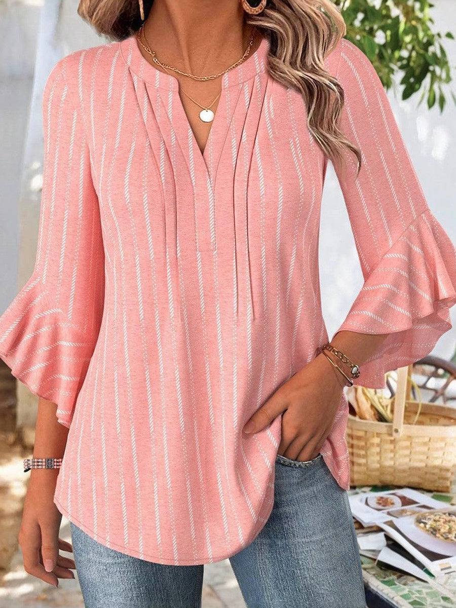 Elegant Pink V-Neck 3/4 Sleeve Top