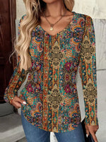 Special Bohemian Print V-neck Long Sleeve Top