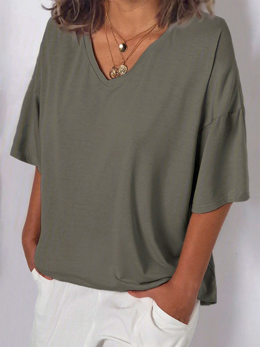 Summer Basic Short Sleeve Solid V Neck T Shirt