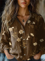 Vintage Floral Print Long Sleeve Blouse