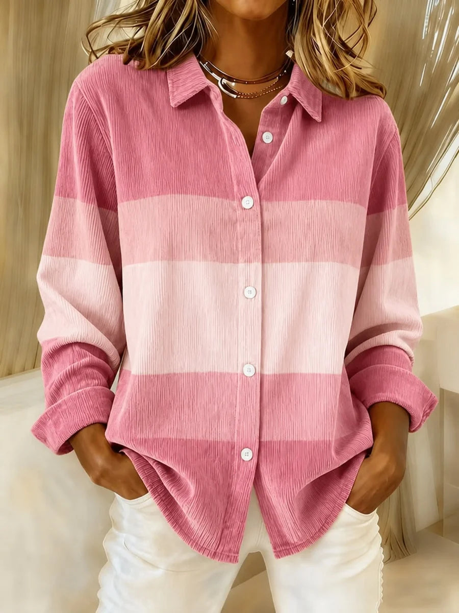 Women Abstract Stripes Casual Shirt Collar Long Sleeve Printing Top