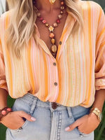 Casual Shirt Collar Long Sleeve Striped Button Blouse
