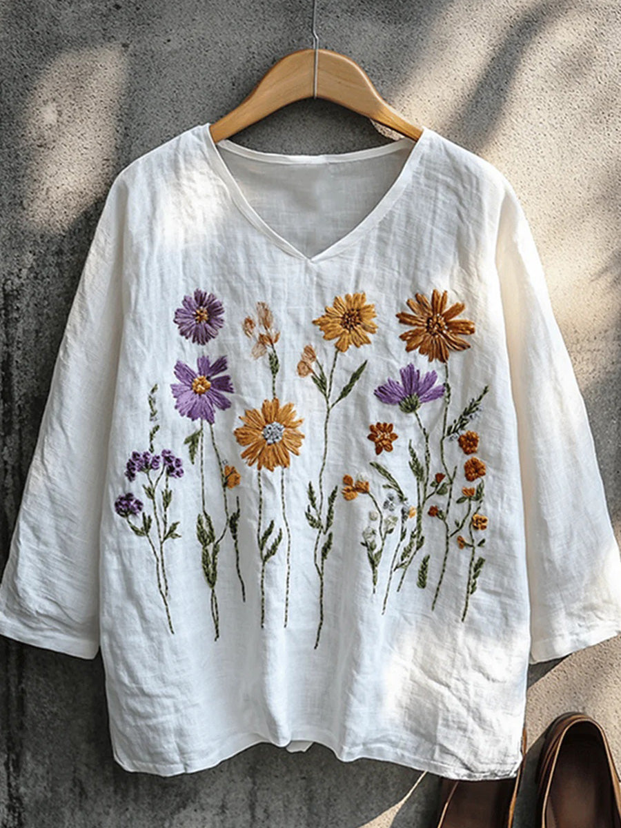 Long Sleeve Floral Print V-neck Top