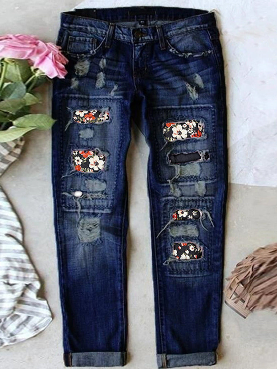 Stretch Ripped Frayed Raw Hem Distressed Jeans