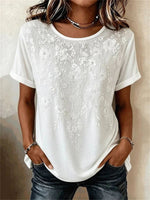 Vintage Floral Print Round Neck Short Sleeve Blouse