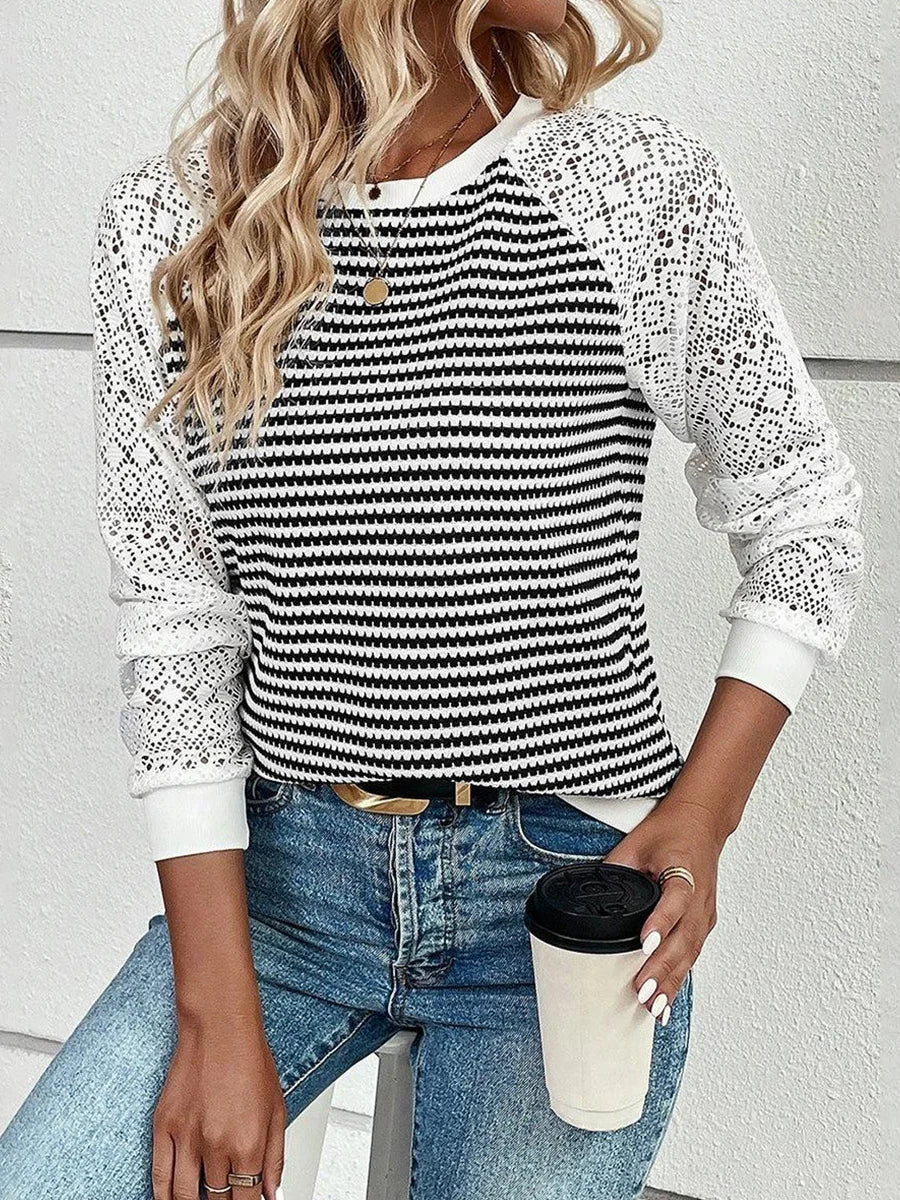 Casual Striped Round Neck Long Sleeve Top