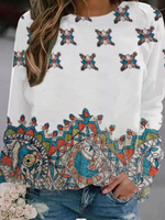 White Casual Round Neck Printed Long Sleeve Sweatshirts