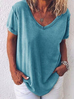 Women's Casual V-Neck Short Sleeve Summer Loose T-Shirt