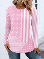 Polka Dot And Stripe Print Round Neck Long Sleeve T-Shirt